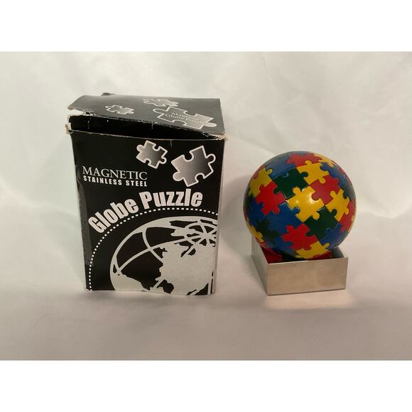MAGNETIC MULTICOLOR Stainless Steel GLOBE JIGSAW PUZZLE Desk World Paper Weight - Picture 2 of 11
